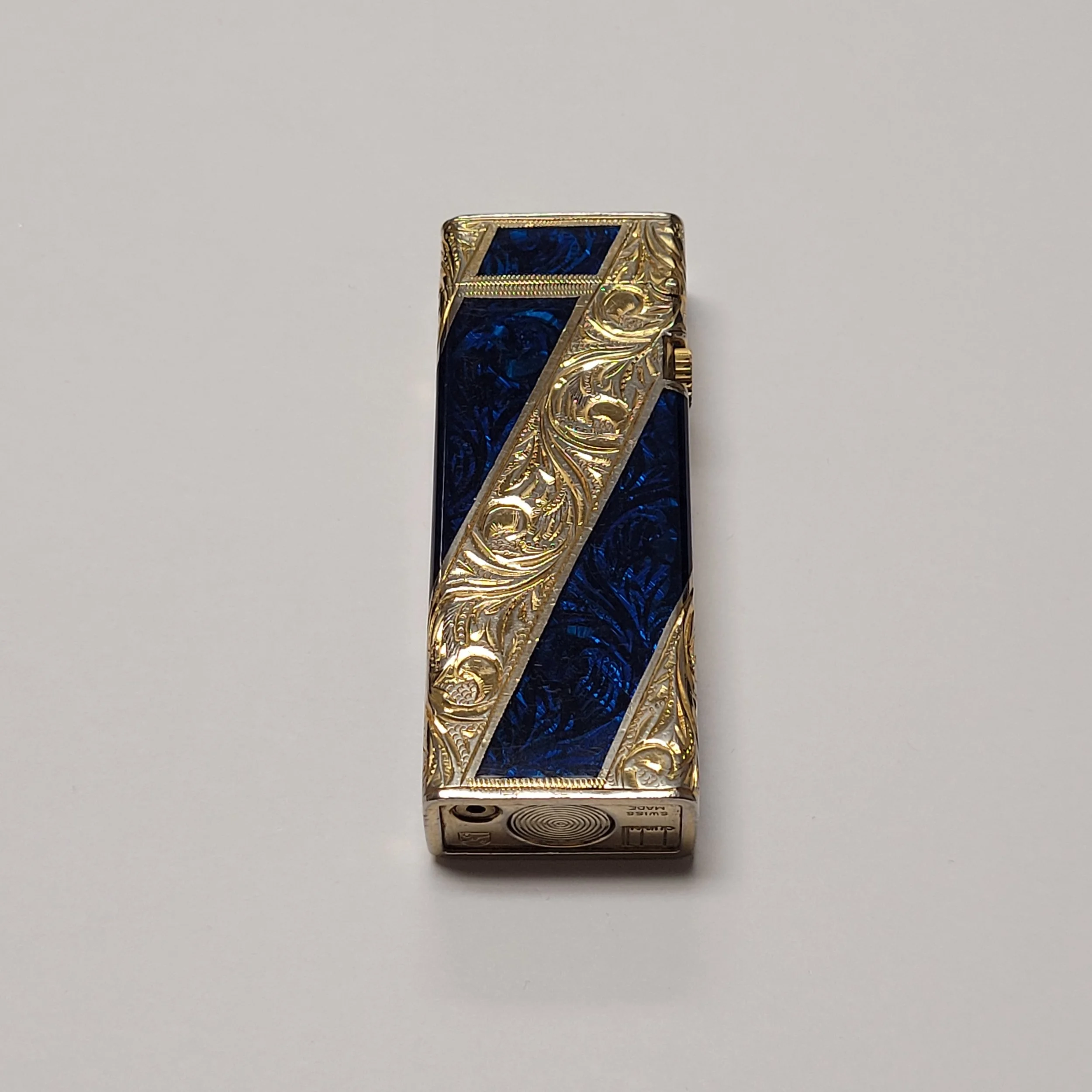 Alfred Dunhill Rollagas Floral Blue Lacquer & Gold Plated
